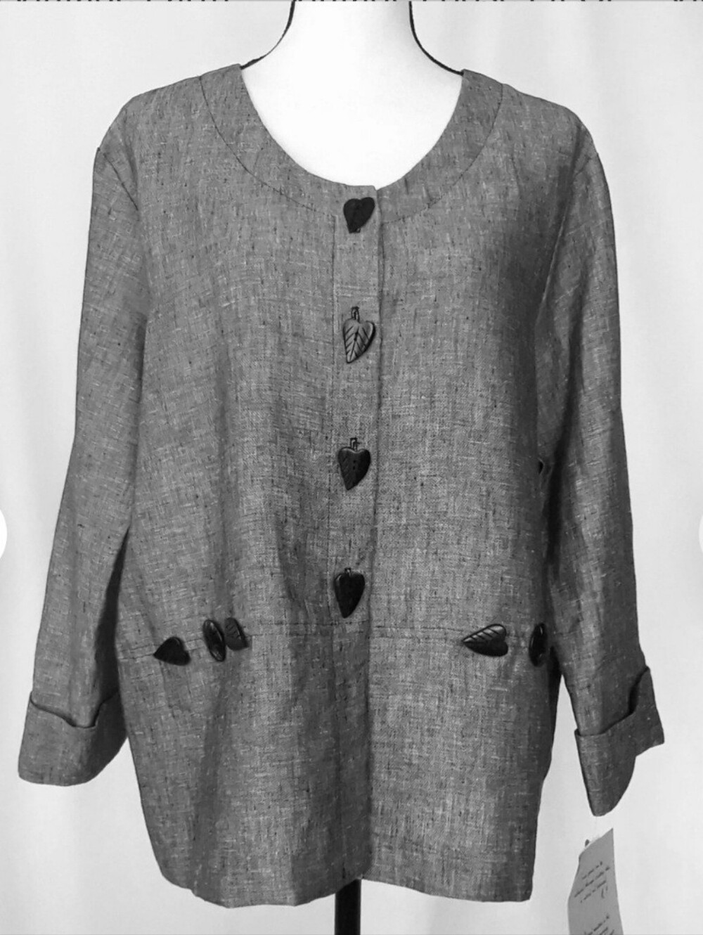 Earth Song Linen Vintage Button Up Jacket Gray Boho Lagen Look Sz 18